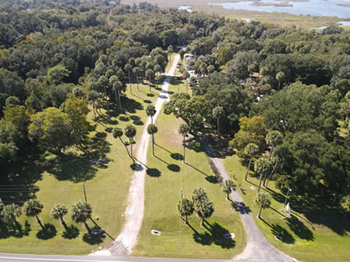 Drone photo showing the park and Orange Lake to the rear